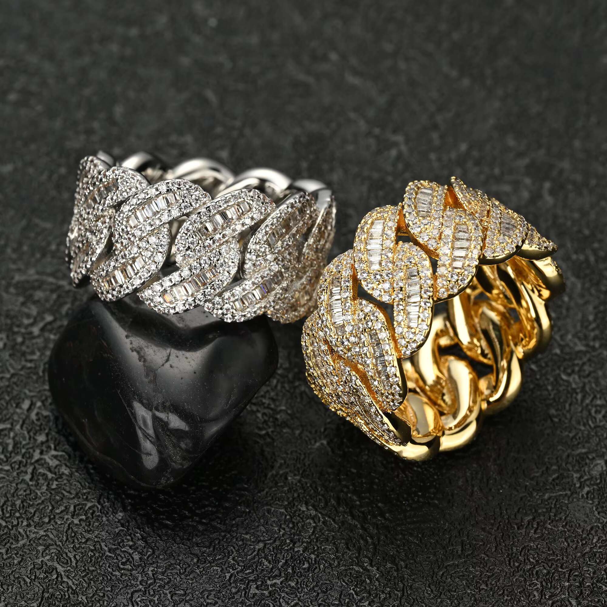 RTS Hiphop 925 Sterling Silver Gold Plated VVS Moissanite Cuban Ring Fine Jewelry Diamond Rings for Men and Women