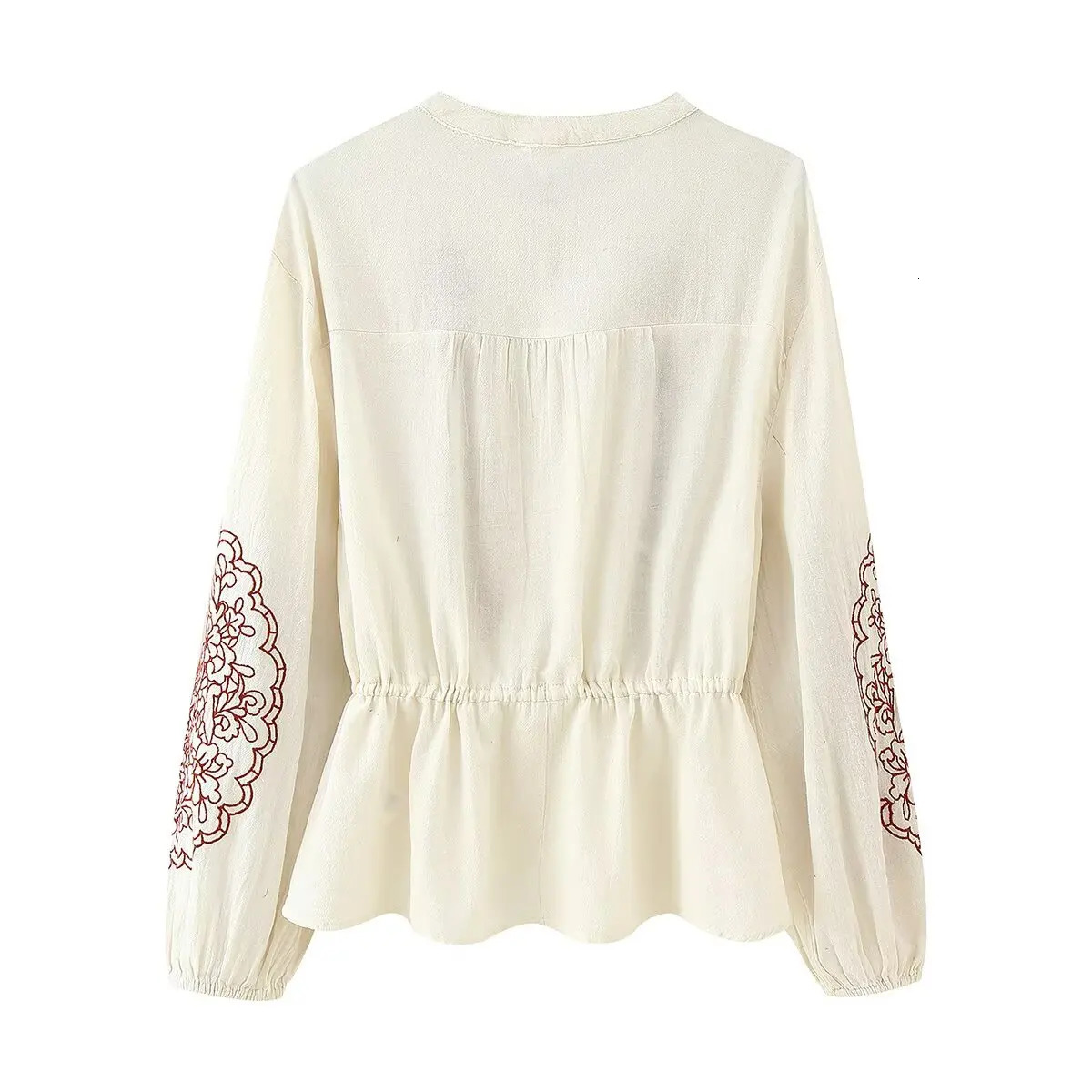 TRAF Women Spring Fashion Ties Joker ed Shirt Chic Round Neck Casual Long Sleeve Top Blouses Mujer 250520