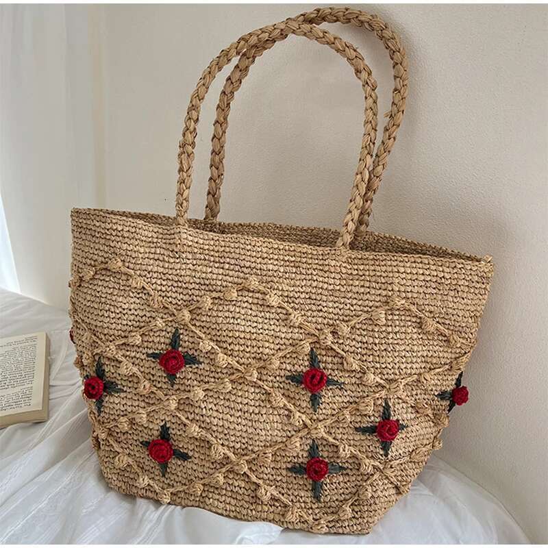 High Quality Raffia 3D Rose Handbag Hand-Woven Hook Flower Brand Retro Exquisite Straw Travel Vacation Beach Bag