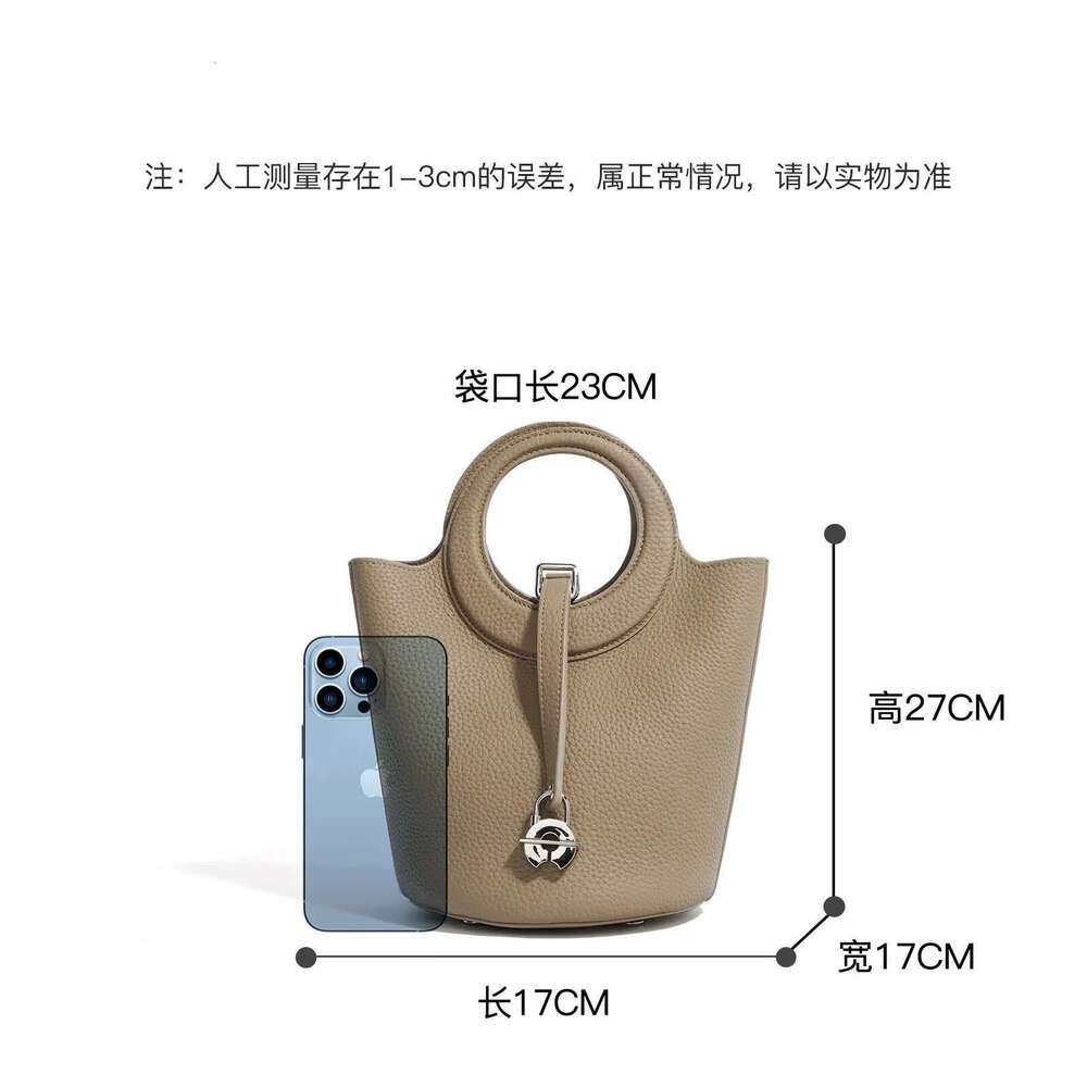 Genuine Leather Women's Small Bucket Vegetable Basket Head Layer Cowhide New Handbag Shoulder Crossbody Designer Bag