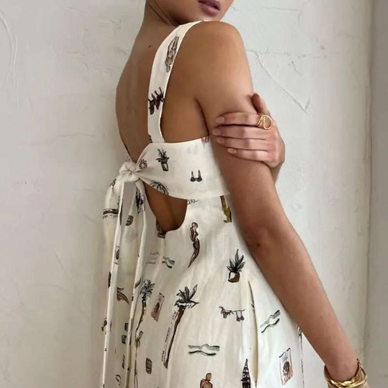 Women's Wear New Women's Sleeveless Lace Up Suspender Sexy Printed Large Swing Dress