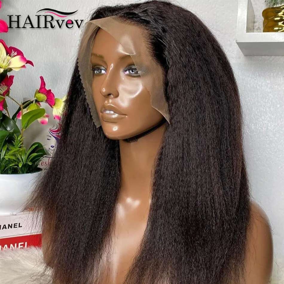 Kinky Wigs For Black Women Glueless Brazilian Human Hair 13x4 Transparent Lace Frontal Yaki Straight Wig