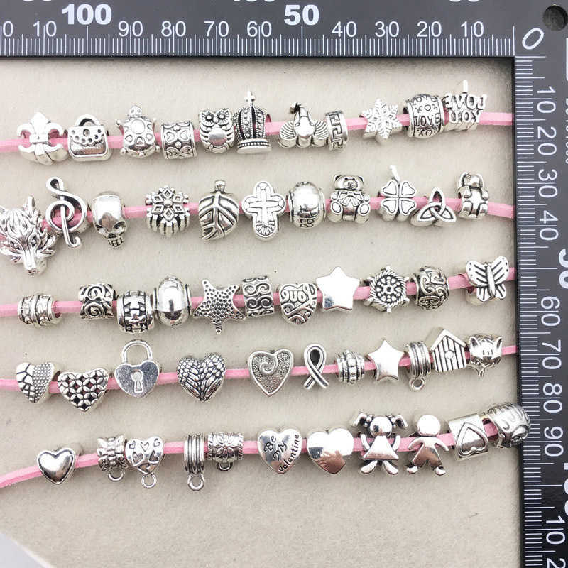 diy jewelry accessories, bracelets and necklaces made of 60 kinds of Tibetan silver alloy carved large-hole beads W241205