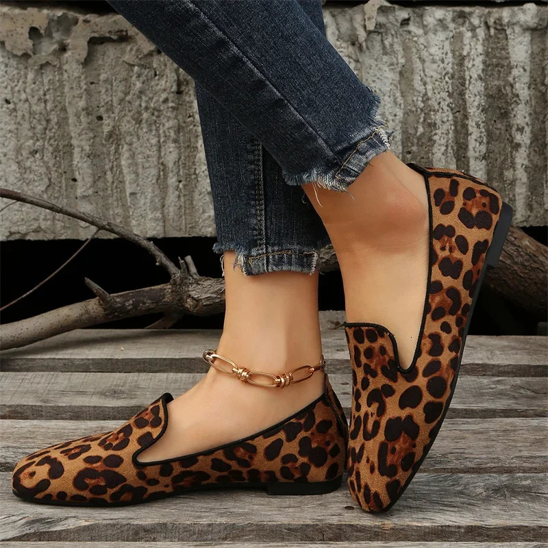 SpringAutumn Sexy Elegant Casual Leopard Print Wear-Resistant Fashionable Comfortable Walking Flat Shoes for Women 250520