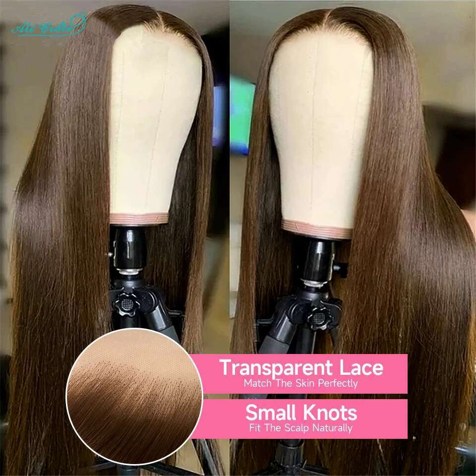 Ali Grace Glueless Chocolate Brown #4 Color 13x4 Lace Frontal Wig Straight Human Hair Wigs For Women