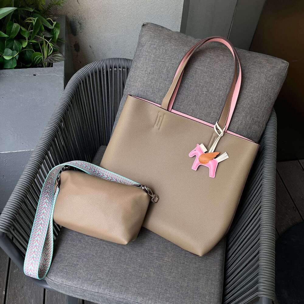 double sided shopping high order design ultra fiber leather inner outer tote large capacity shoulder bag can be printed with japanese and korean trend