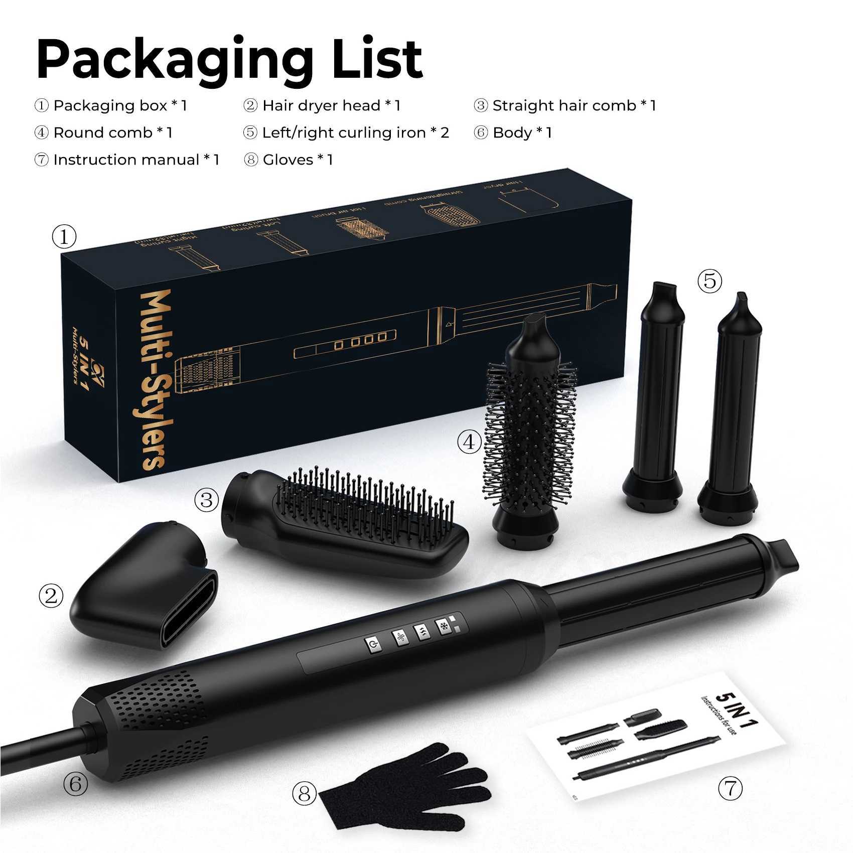 OKWRAP 5 in 1 Professional Hot Air Styler Powerful Hair Dryer Straightener Set Styling Without Heat Damage Fast Drying z250520