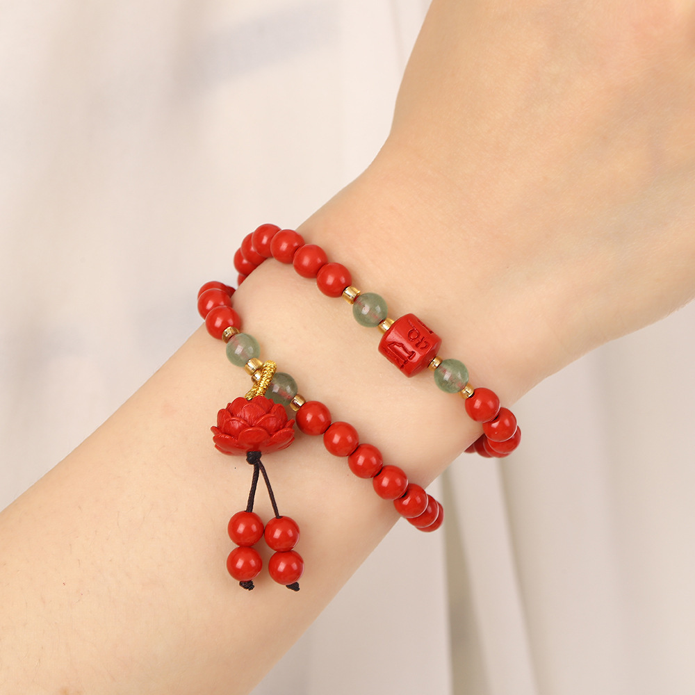 style red gauze double circle bracelet, Chinese Zen lotus pendant, women's zodiac year gift, creative bracelet
