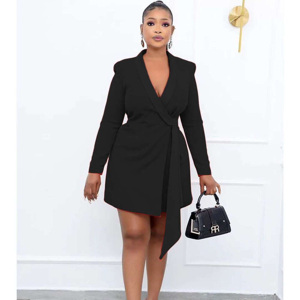 Women's Wear Autumn New Style Commuter Office Slim Fit Tie Up Suit Large Dress