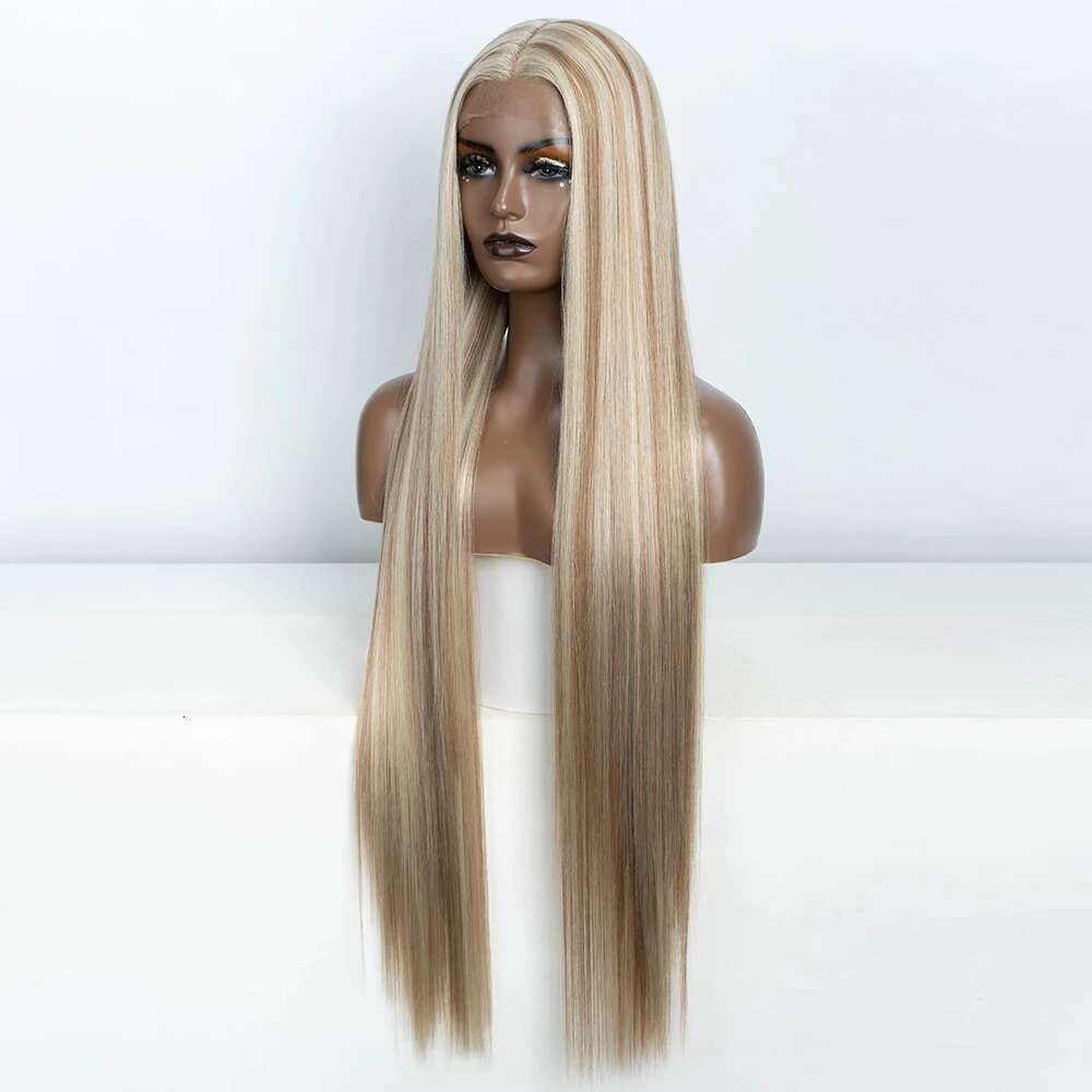 Synthetic Piano Blonde Brown Black Wigs 38 Inch Long Cosplay Straight Lace Front Wig