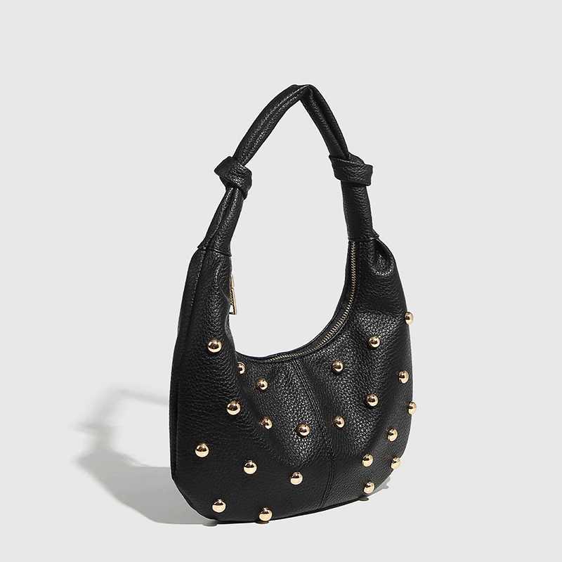 Personalized Rivet Fashion Shoulder Bags Solid Color PU High-end yellow crescent bag Women Handbag Luxury Brand Small Tote Bag M250520