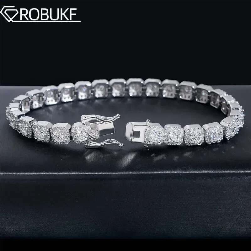 6mm Full Moissanite Bracelets For Men Women Square Round Brilliant Diamond 925 Sterling Silver Hip Hop Wedding Jewelry With GRA