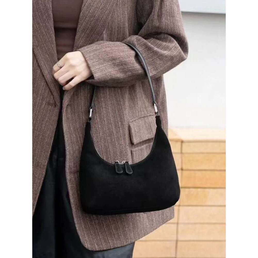 Women Designer New Soft Suede Genuine Leather Zipper Casual Single Shoulder Solid Color Hobo Bag Ladies Office Handbag