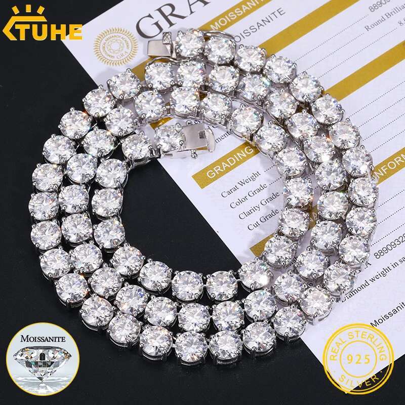 8mm-10mm High-Quality VVS1 Moissanite Tennis Necklace S925 Sterling Silver Necklaces For Men Women Pass Diamonds Test Iced Out