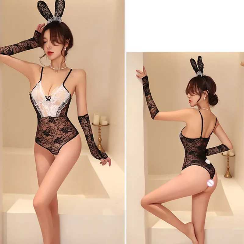 lingerie Tight hollowed out see through lace bunny girl jumpsuit suspender sexy womens jeans set sexy cosplay Toys R250520
