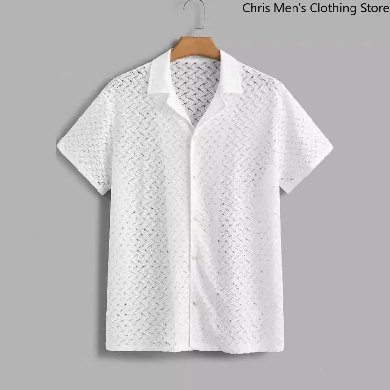 Summer Relaxed Casual Business Thin Breathable Mens Shirt ner Fashion Hollowout Perspective Men Tshirt 250520