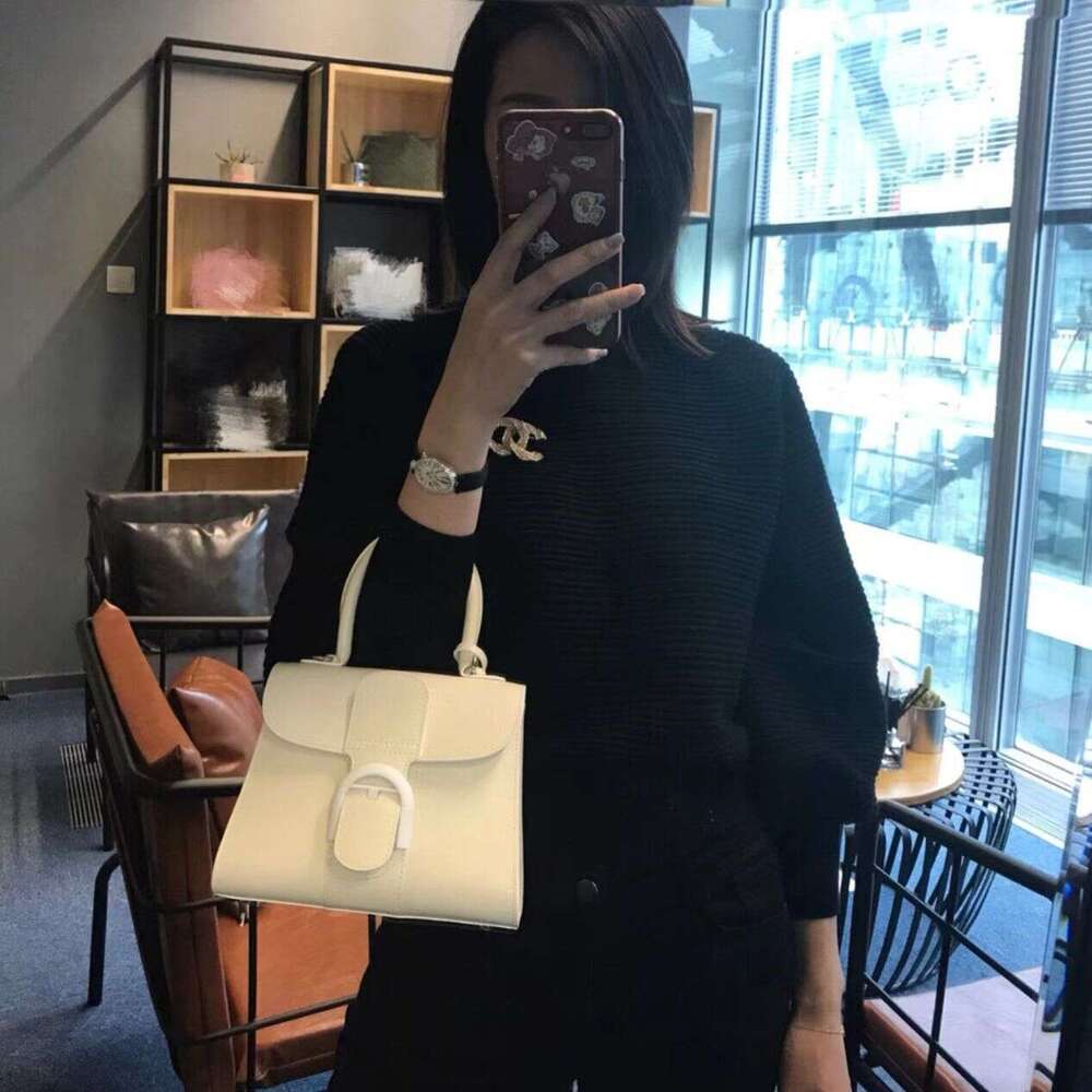 New Snow White Brillant Color blocked Box Leather Horseshoe Buckle Crossbody Bag Horizontal Handbag