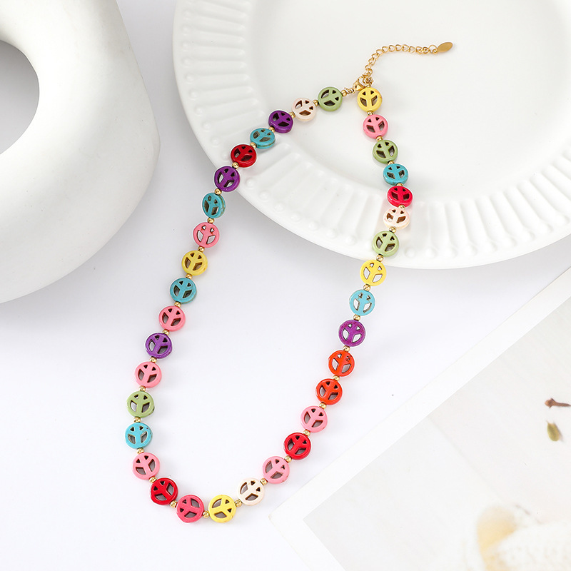 colorful small flower splicing turquoise bead necklace, Bohemian light niche collarbone chain