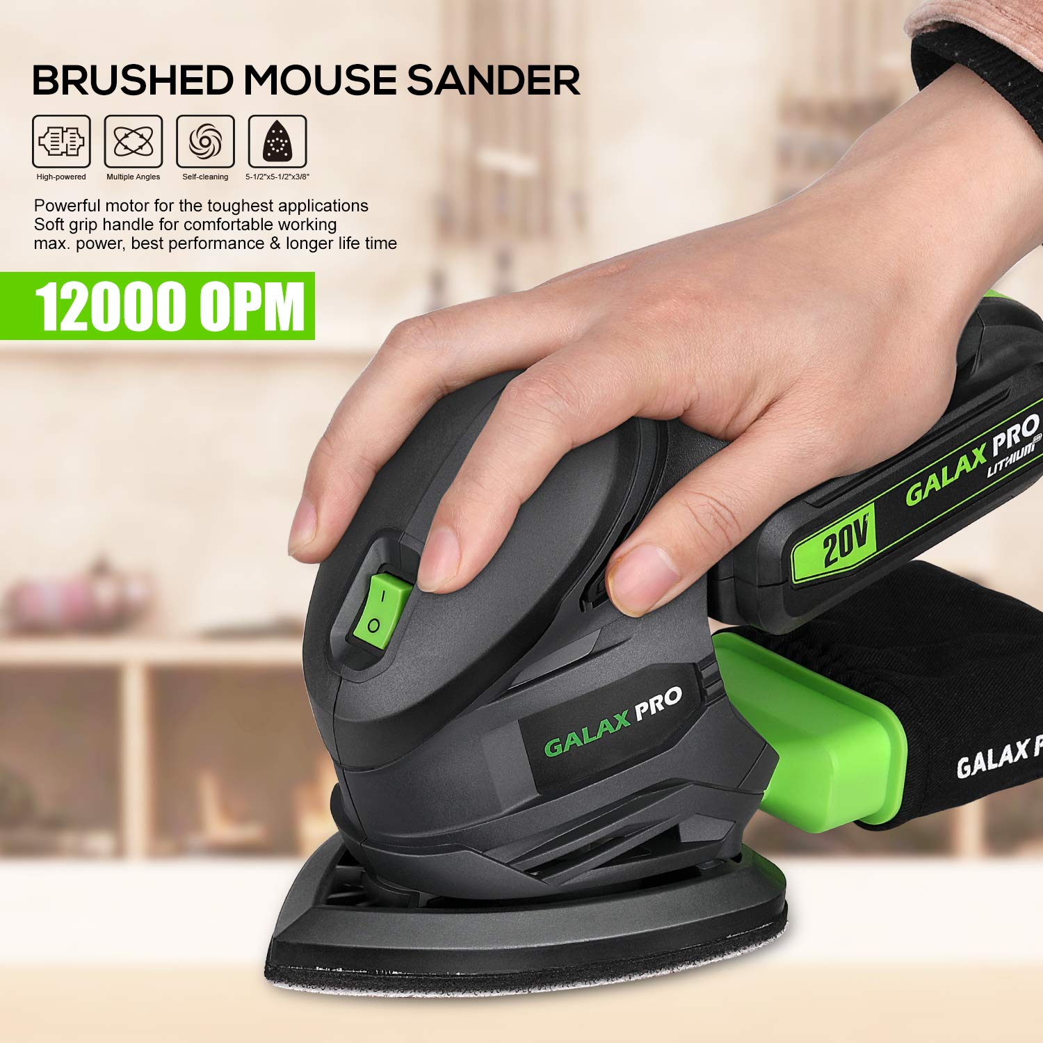GALAX PRO Cordless Detail Sander 20V 20Pcs Sandpapers 12000RPM Sanders with Dust Collection System for Tight Spaces Sanding Battery and Charger Includ
