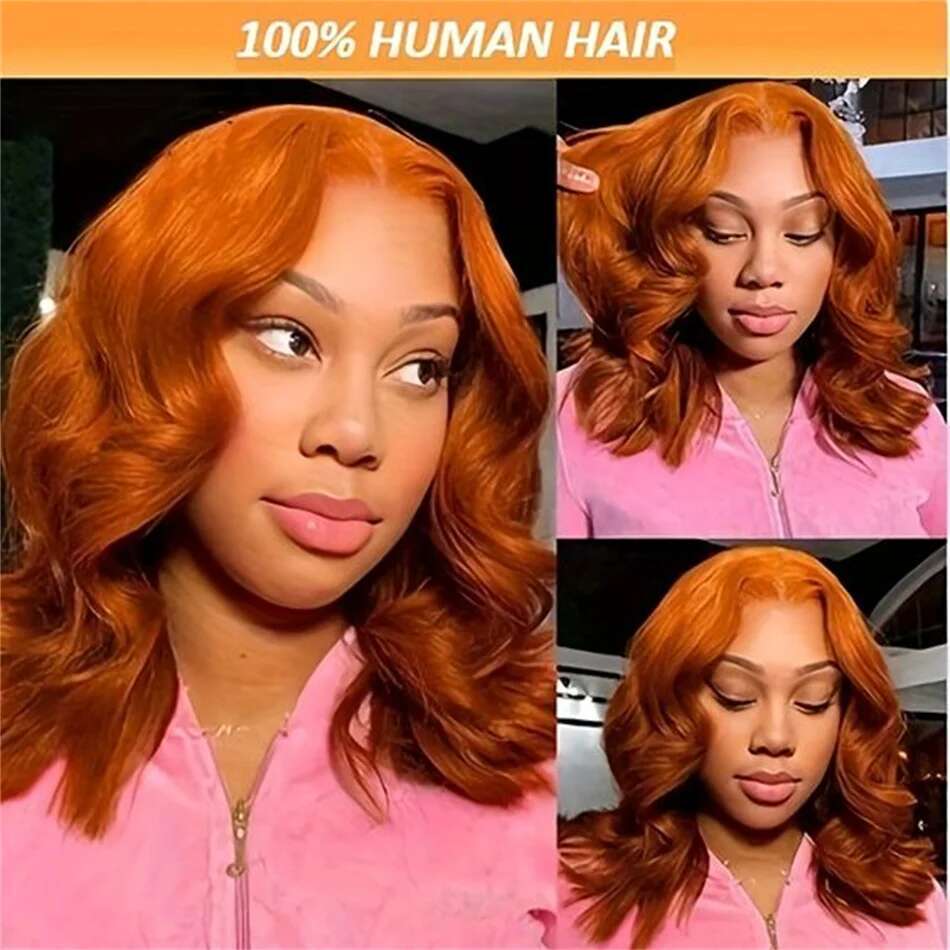 Short Bob Wig 100% 13x4 Human Hair Ginger Orange Brazilian Body Loose Wave Lace Front Wigs On Sale