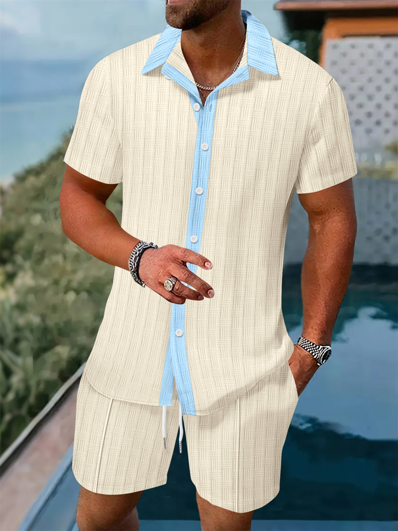Summer 2025 men's clothing tracksuit for men matching shirts casual short sleeved shirts and shorts beach suits 2 piece sets