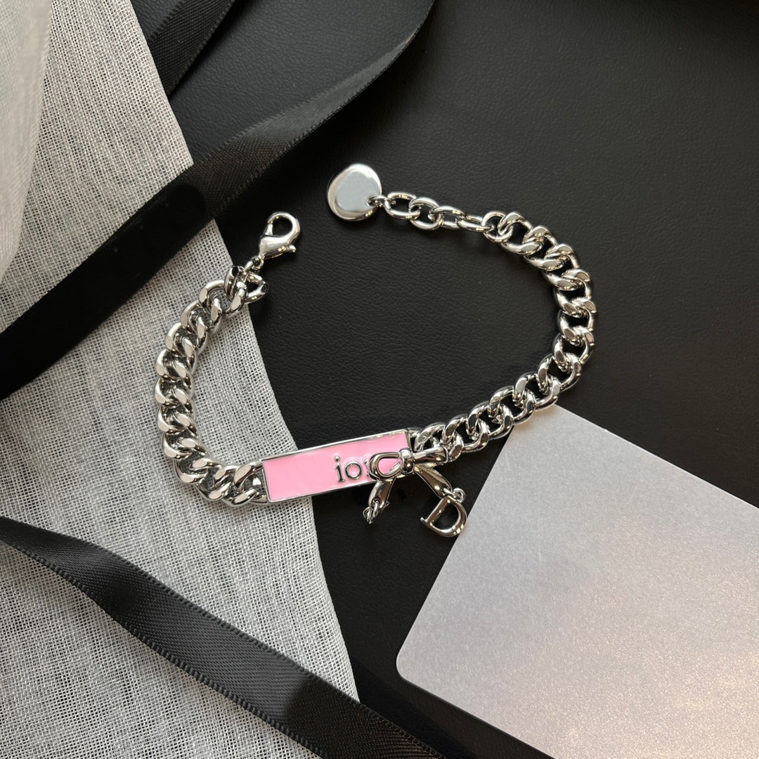 Designer Silver Tone Pink Enamel ID Bracelet Women's Fashion Jewelry Piece Stylish and Trendy Accessory for Everyday Wear