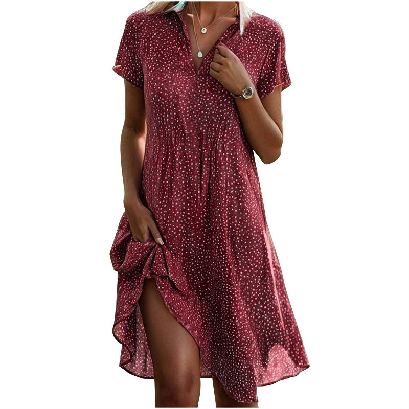 New Summer Designer Dress Long Sleeved Casual Loose V-neck Short Sleeved Printed Polka Dot Shirt Dress For Women And Girls Plus Size Dress