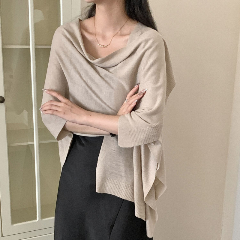 K774 Sunscreen thin knitted shawl color loose button versatile super fairy office medium and long advanced air conditioning outer wear
