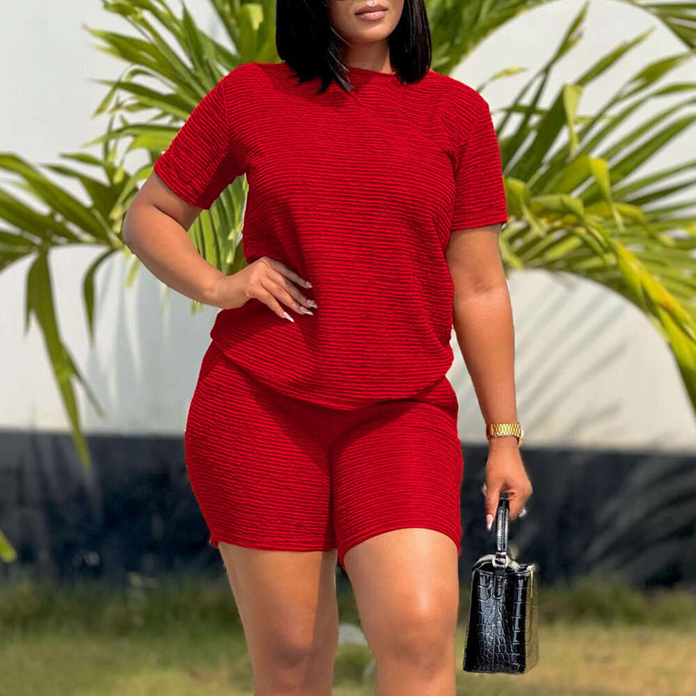 Women's Wear Fashion Casual Women's Summer New Style Loose Solid Color Short Sleeved Top Shorts Two Piece Set