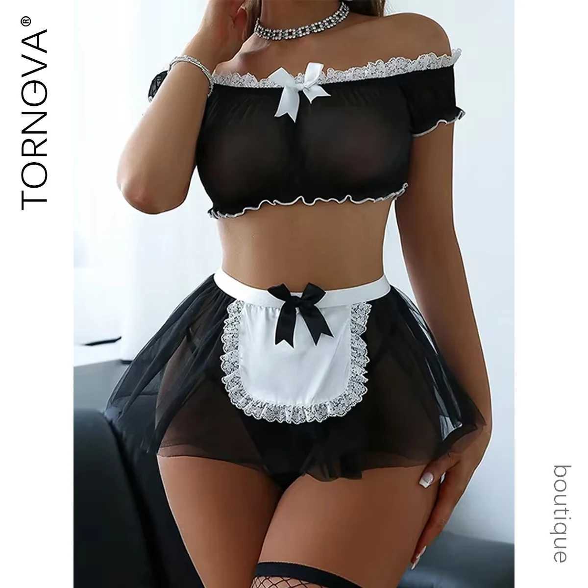 Sexy Knot Uniform Set Women Lace Patchwork Mesh See-through Sexy Contrast Color Underwear Cosplay Set New R250520