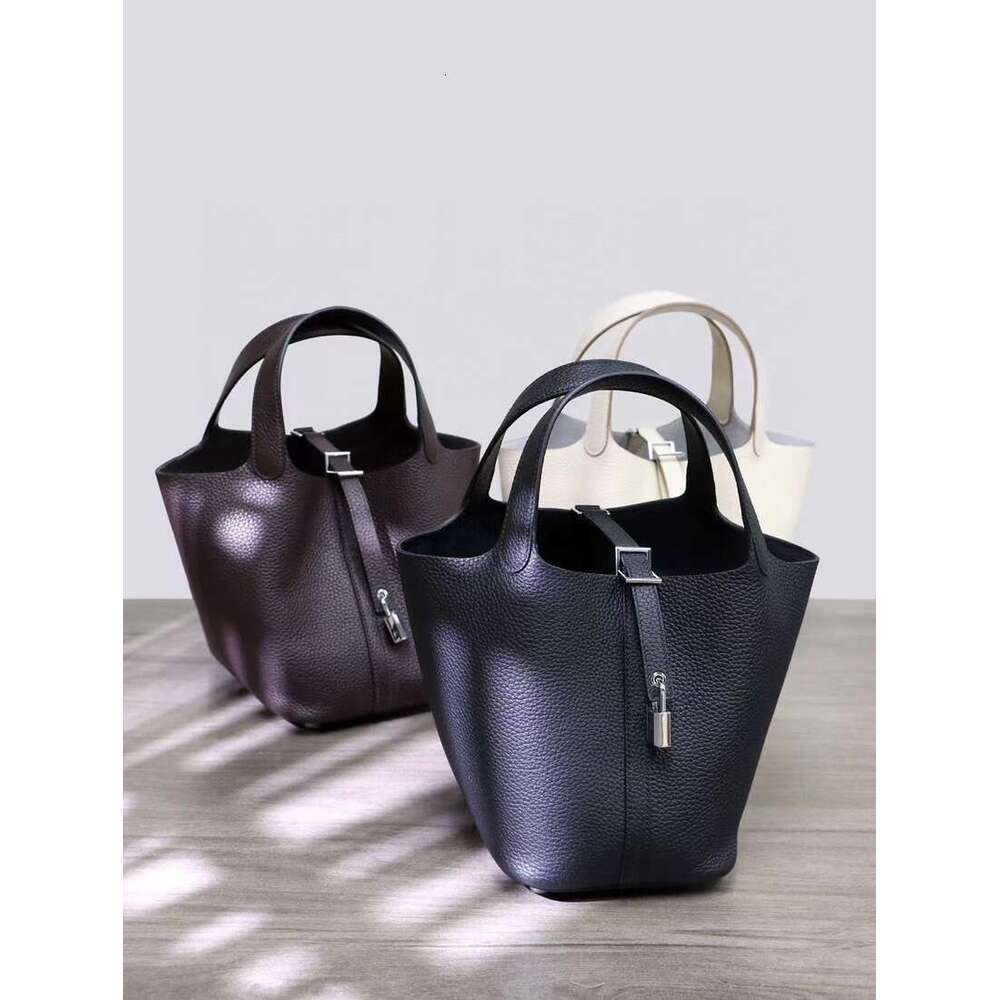 High quality vegetable basket TC top layer cowhide new model large capacity leather bucket hand held commuting bag for women