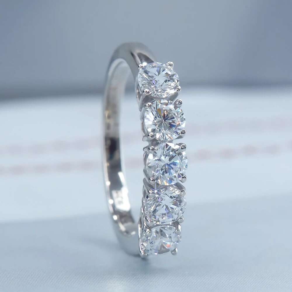 5 Stone 4mm 5mm Moissanite Engagement Rings for Women Brilliant Cut Diamond 925 Sterling Silver Stackable Promise Wedding Band