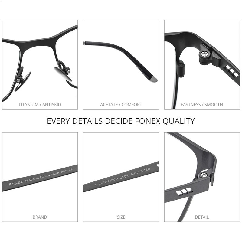 FONEX Pure Glasses Frame Men n Square Eyewear Japanese Highend Quality Ultralight Eyeglasses Frames 8505 250515