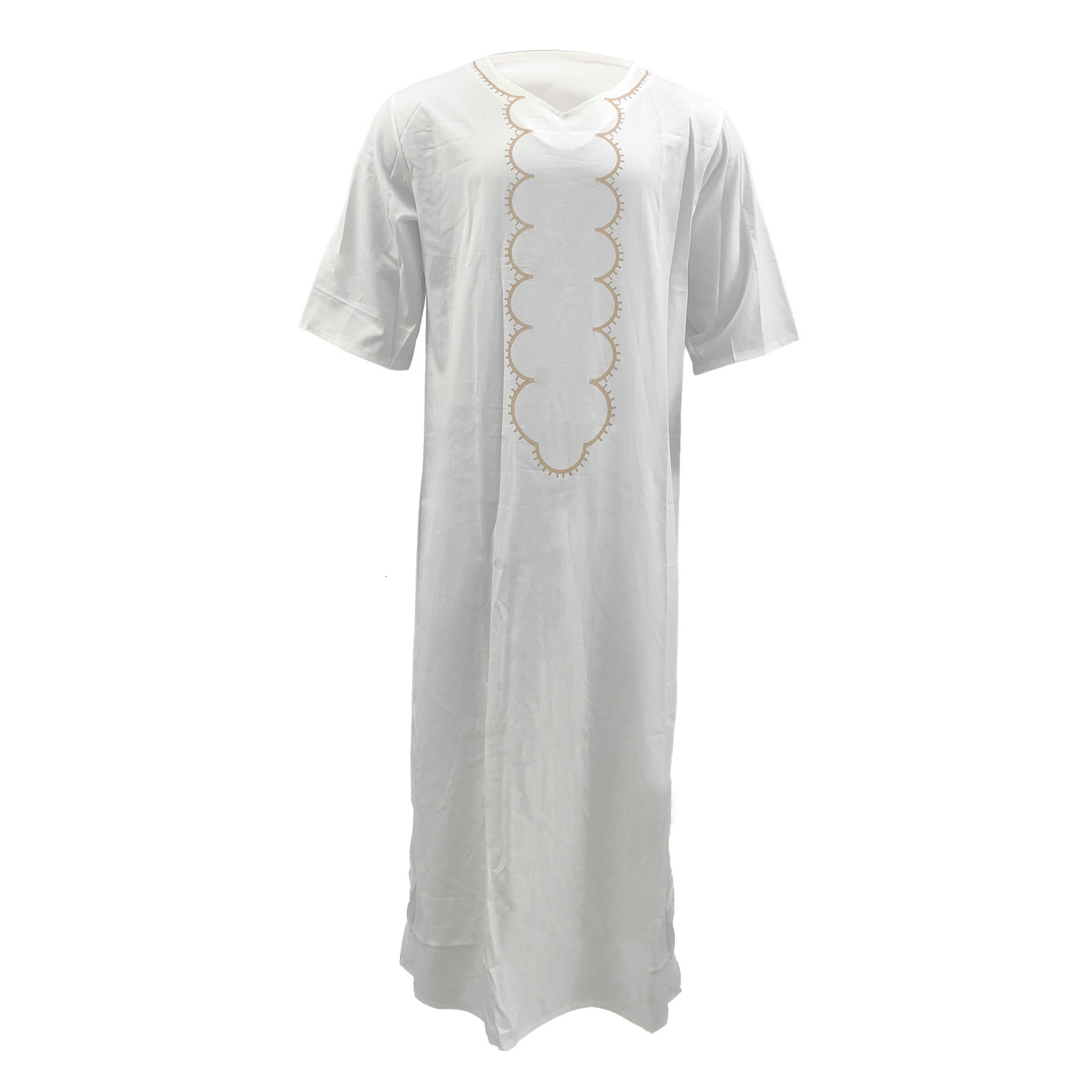 Designer Clothing Summer Arabian Robe Loose V-neck Short Sleeved Printed Men's Muslim Clothing 2025 New Style