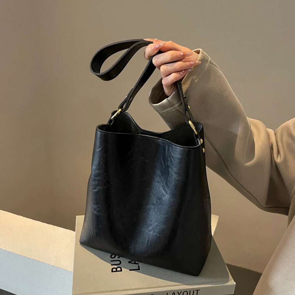 Women's Bags Designer FOXER Women PU Classic Bucket Shoulder Handbag With Two Strap, Lady Large Capacity Bag Set Simple Purse
