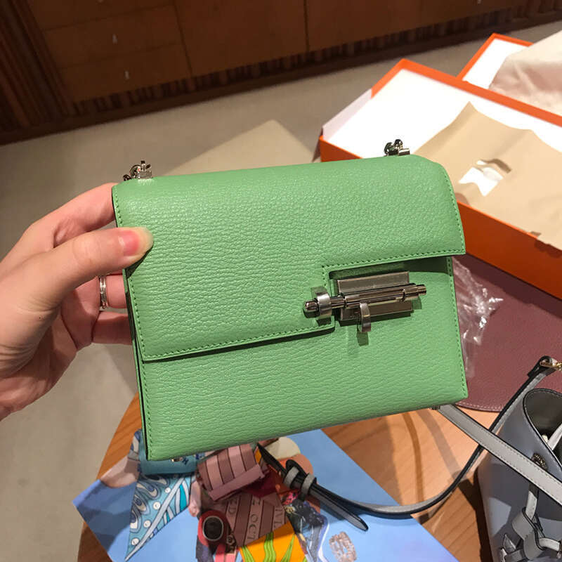 Yang Mi s same chain pin new single shoulder crossbody leather women bag small square toe cover layer cowhide simple