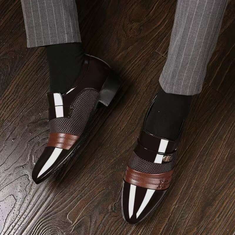 Large size formal leather youth Korean version black business casual British men's shoes summer breathable