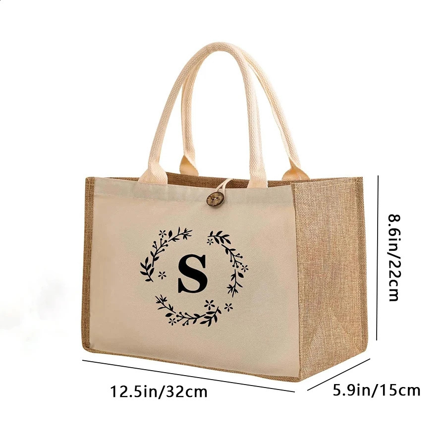 Large Capacity Ladies Tote Bag Letter Printing Faux Linen Button Handbag Portable Travel Storage Travel Bag 250516
