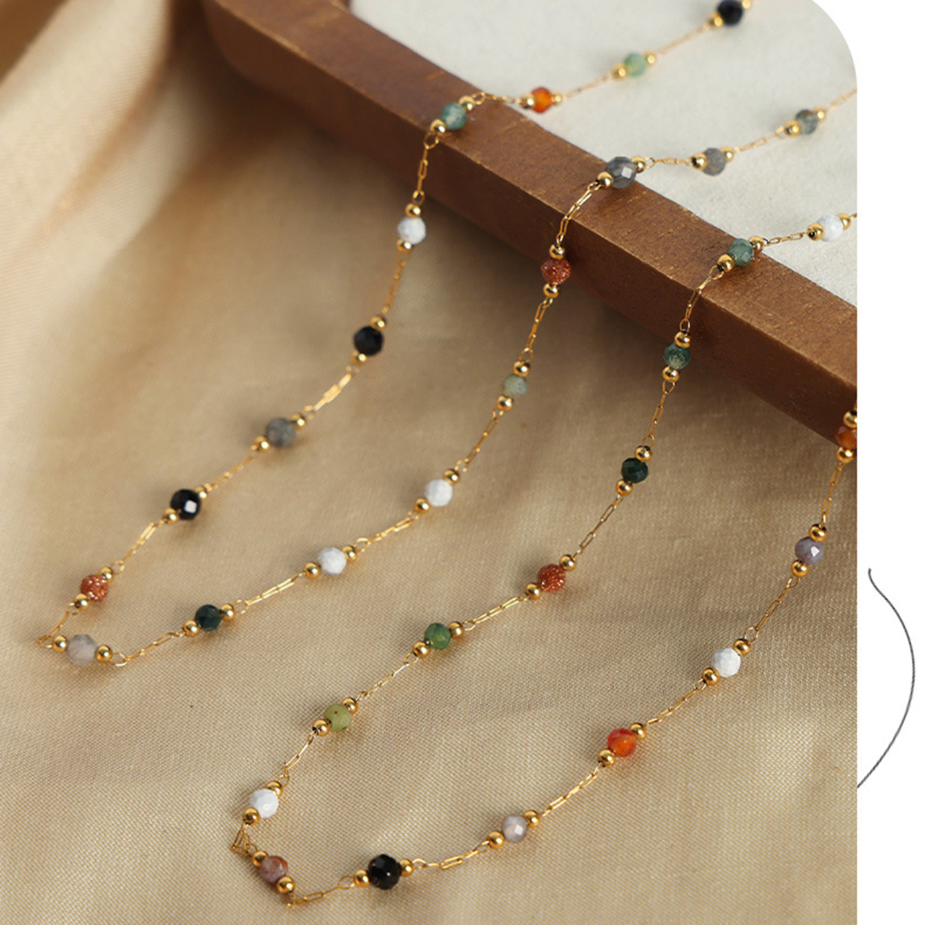 TUPMI Colorful Natural Stone Beaded Necklace and Bracelet Set, Geometric Design, Retro and Versatile Chain Bead Necklace Bracelet for Wimen Jewelry Gi