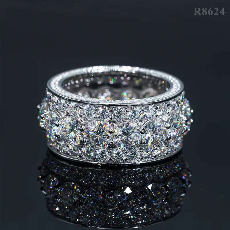 Hot Selling Customize S925 Sterling Silver Iced Out Moissanite Mens Ring Hip-Hop Style Fine Jewelry
