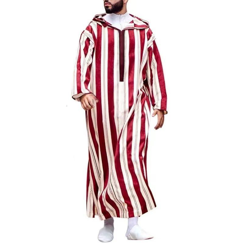 Designer Clothing New Color Blocked Striped Robe Hooded Sweatshirt Ethnic Style Men's Clothing 2025 New Item
