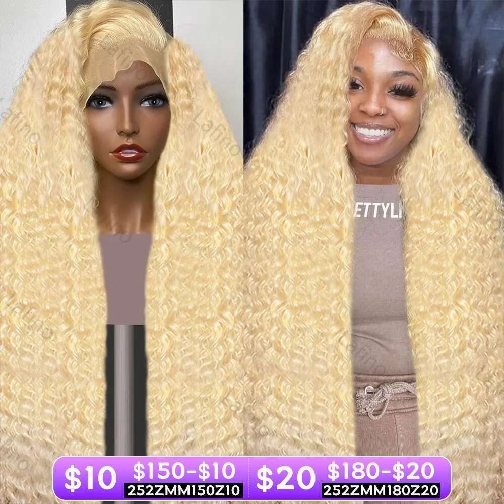 Brazilian deep wave 13x6 hd lace frontal human hair wig for women 30 40 inch 613 honey blonde curly cheap wigs on sale clearance