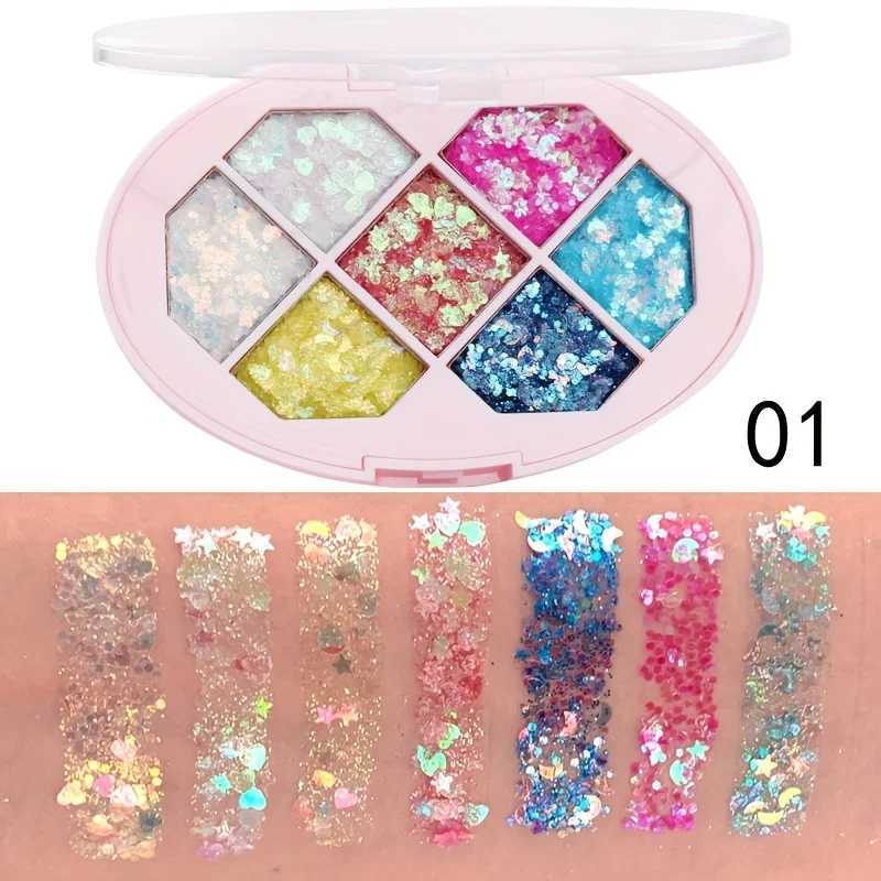 CmaaDu 7-Color Glitter Eyeshadow Tray Pearl Effect Highlighter Waterproof Long-Lasting Easy Apply for Stage Performance W250520