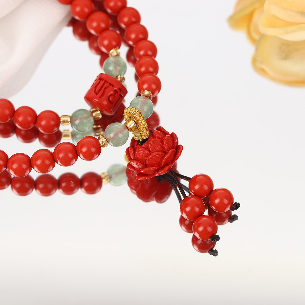style red gauze double circle bracelet, Chinese Zen lotus pendant, women's zodiac year gift, creative bracelet