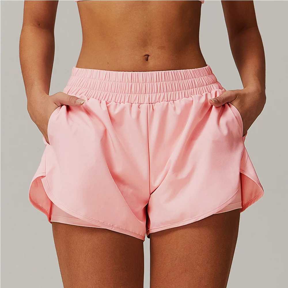 Yoga Shorts Women Fitness Shorts Running Cycling Shorts Breathable Sports High Waist Workout Gym Shorts Pocket Fake Two PiecesXJ250520