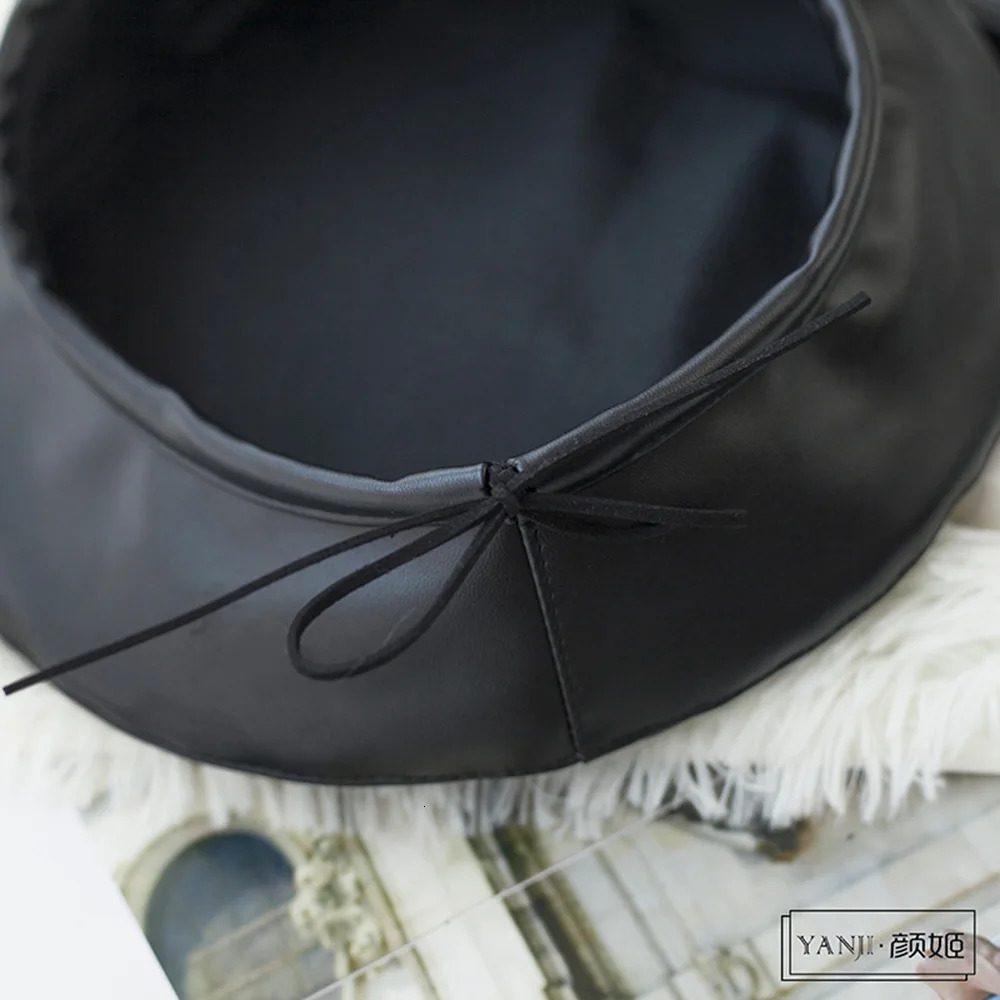 H7481 Autumn Winter Women Beret Hat Retro Fashion PU Leather Korean Berets Cap Female British Solid Color Girl Painter Hats 250520