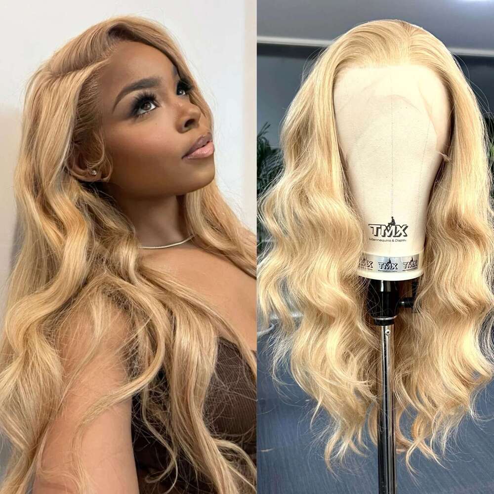Highlight Long Wavy Synthetic Hair Free Part Natural Curly Loose Body Wave Mixed Blonde 13X4 Lace Front Wigs for Women
