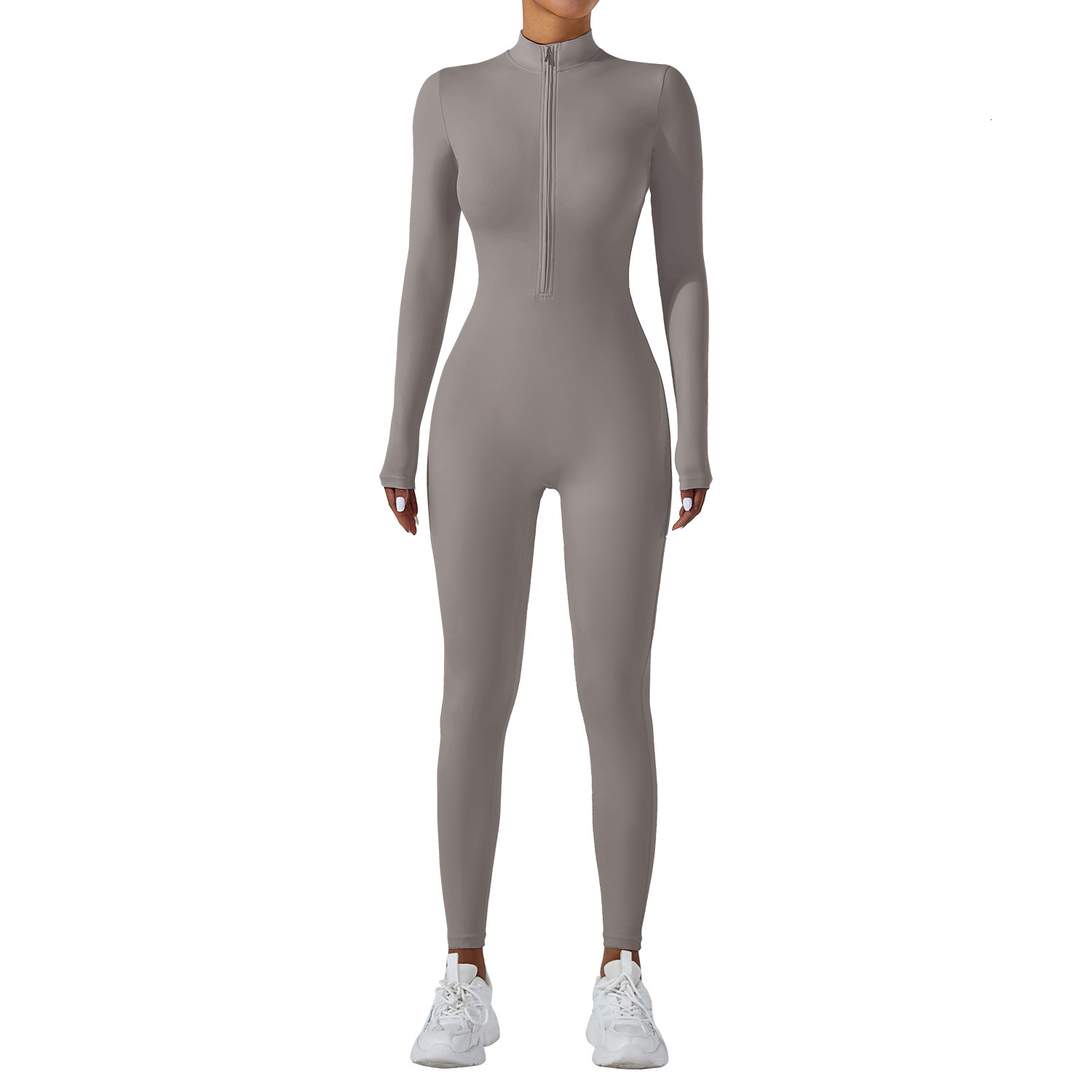 Zipper nude long sleeved yoga for women, high-intensity fitness running sports jumpsuit