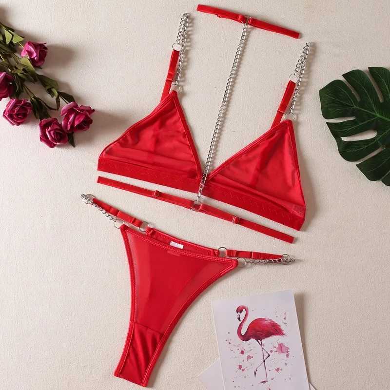Lingeries Sexy Women Metal Chain Lingerie Sets Sexy Adult Solid Color Lingerie Women Halter Underwear New R250520