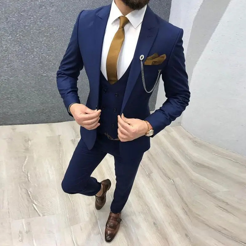 Solid Wedding Men Suits 3 Piece Formal Groom Tuxedos for Prom Party Male Suits Fashion Clothing Set Jacket with Pants Vest 250519